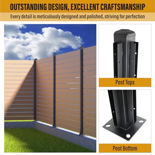 BITALS Q235A-Steel 5ft (H/58in) Heavy Duty Fence Post - Corner Post, Suitable for Outdoor Patio, Backyard and Garden Fence Post Bracket Construction (1pack-Matte Black) BITALS