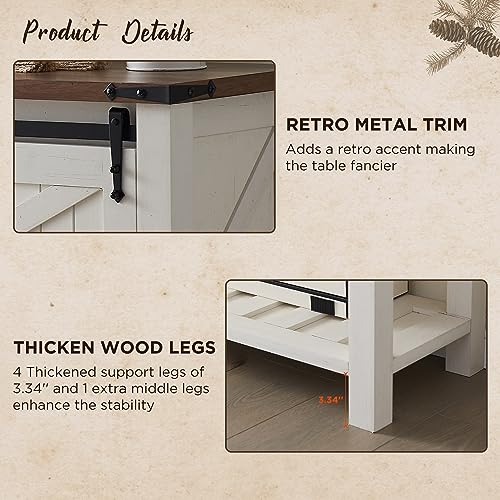 OKD Entryway Table with Sliding Barn Doors, 46" Farmhouse Console Table with Storage Shelf, Rustic Sofa Table Behind Couch for Hallway, Entry Way, Living Room, Foyer, Antique White OKD