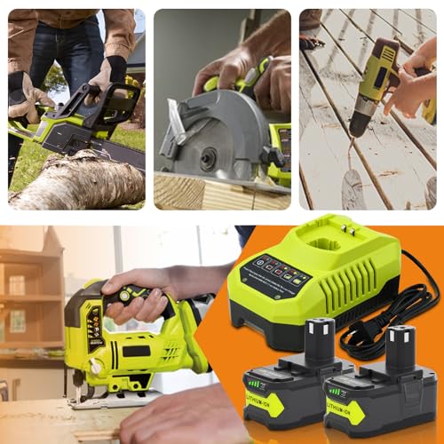 Upgraded 6000mAh P102 & P117 Charger Replacement for Ryobi 18V Battery and Charger Combo Compatible with Ryobi 18V Battery P102 P103 P104 P105 P107 P108 P109 P190(Green) TOPBATT