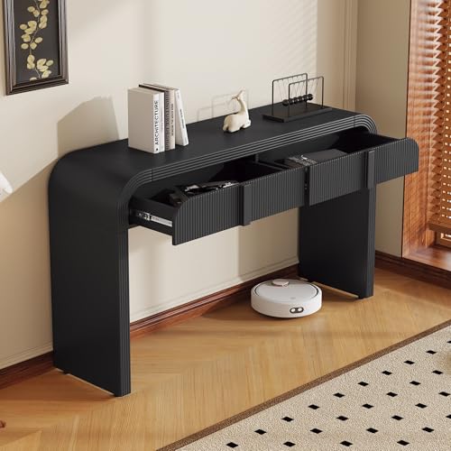 Merax Modern Entryway Table with 2 Drawers, Apricot Cream Rounded Silhouette and Smooth Surface Console Table for Living Room Merax