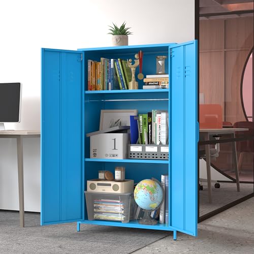 erosoei 2 Door 51.3" Metal Locker Storage Cabinet Steel Kids Wardrobe Changing Room Locker Cabinet Box with 2 Adjustable Shelves Steel Locker File Cabinet Organizer for School Gym Home Office erosoei