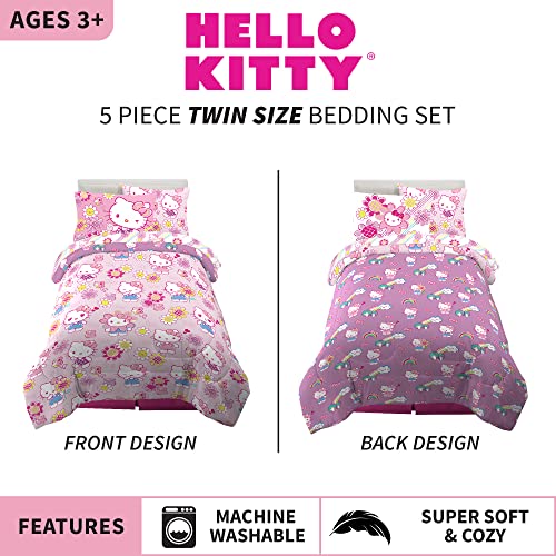 Franco Kids Bedding Super Soft Comforter and Sheet Set with Sham, 5 Piece Twin Size, Hello Kitty Franco