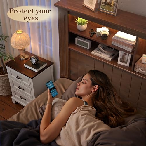 EnHomee King Size Bed Frame with 4 Storage Drawers, King Bed Frame and Headboard with LED Lights & Charging Ports,No Box Spring Needed,NO Noise,Wooden,Brown EnHomee