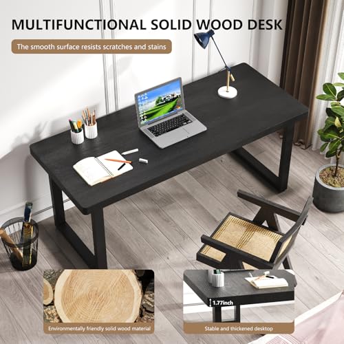 wangbochuan 47 Inch Black Solid Wood Computer Desk | Sturdy Metal Base | Modern Home Office Desk | Durable Study Writing Table for Workspace, Multiple wangbochuan