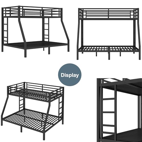 Bellemave Metal Twin Over Full Bunk Bed for Adults/Kids,Heavy Duty Adults Bunk Beds with Guardrail & Ladders,Twin Over Full Size Bunk Beds for Teens,White Bellemave