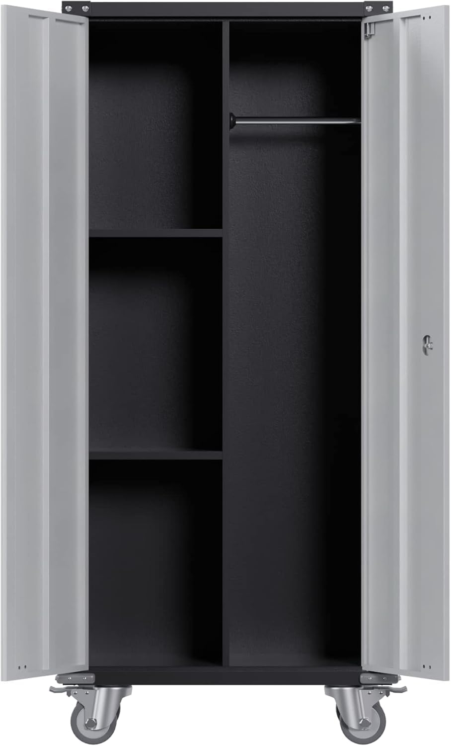 71.7" Metal Locker Storage Cabinet, Heavy-Duty Rolling Tool Cabinet with Wheels, Lockable Doors & Adjustable Feet, Garage Utility Storage for Office, Shop, or Home Tioutbot