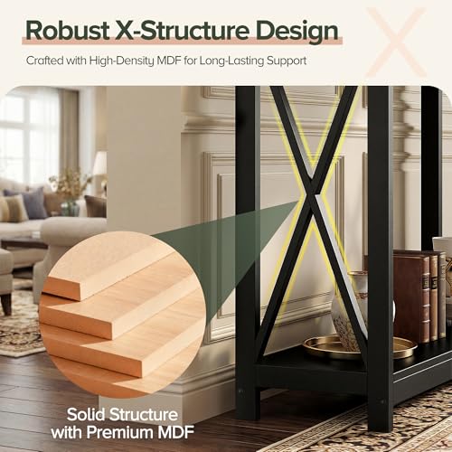 SUPER DEAL Console Table 39.5”, 2-Tier Narrow Sofa Side Table with Storage Shelf, Entrance Table for Hallway/Foyer/Living Room/Corridor/Office, Black SUPER DEAL