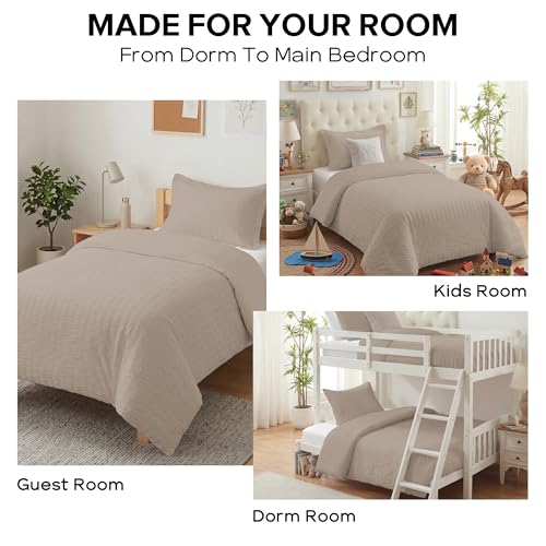 Cozyide Linen Twin Duvet Cover, 2 Pieces Bedding Duvet Covers, Soft Breathable Seersucker Duvet Cover Set with Zipper Closure and Corner Ties (1 Duvet Cover 68"x90" + 1 Pillow Sham 20"x26") Cozyide