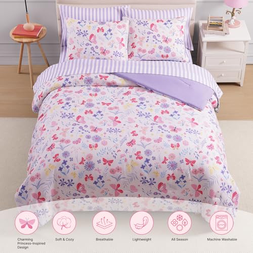 Wink Deer Twin Comforter Set with Sheets for Girls-5 Pieces Twin Bedding Sets with Pink Comforter, Sheets, Pillowcase & Sham for Kids (Cute Botanical Flowers, 66" X 86") Wink Deer