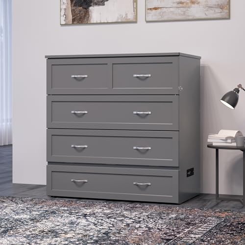 AFI, Northfield Murphy Bed Chest Twin XL with 6" Mattress, Storage Drawer & Built-in USB Charger, Grey AFI