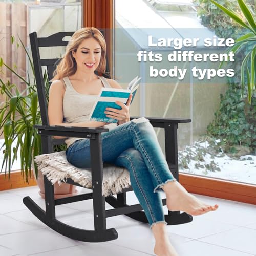 nalone Outdoor Rocking Chairs Set of 2, HDPE All Weather Resistant Rocking Chair for Porch, Oversized Patio Rocker Chair for Adult, Outdoor Rockers for Garden Lawn nalone