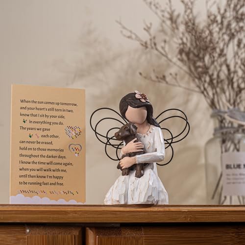 SIGUEJOR Loss of Dog Sympathy Gift, Dog Memorial Gifts, Angel Figurine, Remembrance Keepsake, Pet Sympathy Gift(Brown)