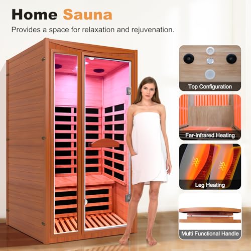 ToTibuy 1-2 Person Home Sauna Low EMF Far Infrared Sauna with Red Light Bluetooth Speakers Indoor Dry Sauna 1550W 110V 39.37"x35.43"x74.8" ToTibuy