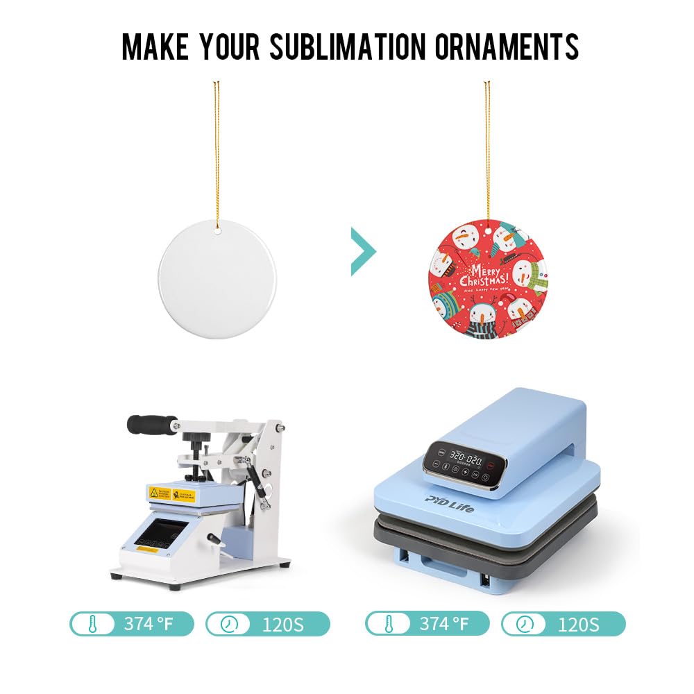 PYD Life 25 PCS Sublimation Ceramic Ornament Bulk White 2.75 Inch Round Blank Ornament with Gold String for Crafting DIY Personalized Christmas Home Decor Bulk PYD Life