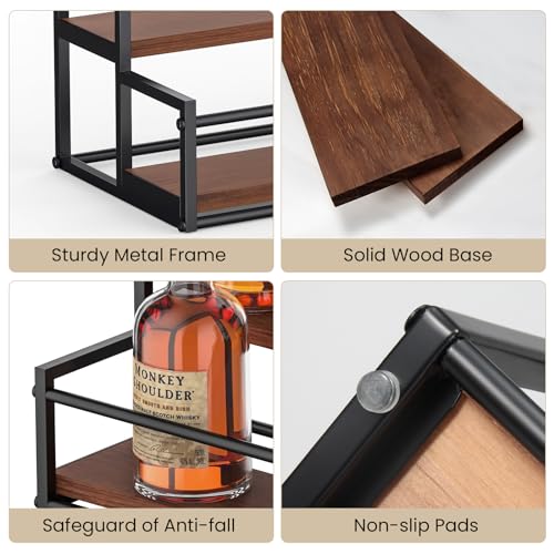 THYGIFTREE Liquor Bottle Display Shelf 2 Tier Liquor Rack Holder Bar Shelf Stand for Liquor Organizer Countertop Liquor Risers Storage Shelves Wine Rack for Whiskey THYGIFTREE