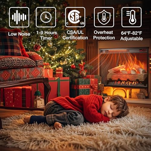 Innoflame 23" Realistic Electric Fireplace Insert with Remote Control - 4-Color Adjustable Flames, 9H Timer, Low Noise, Overheat Protection, 1500W (23"x19.7") Innoflame
