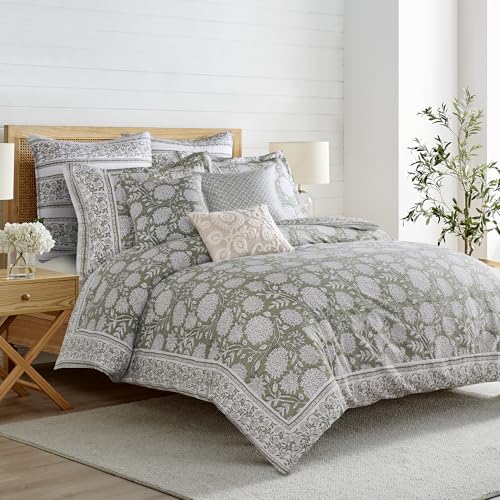 Levtex Home Adare Sage Reversible Full/Queen Comforter Set (90x94in) with 2 Pillow Shams (26x20in) - Floral Bedding - Sage and White - 100% Cotton Full/Queen Size Comforter Set - Soft, Pre-Washed Levtex Home