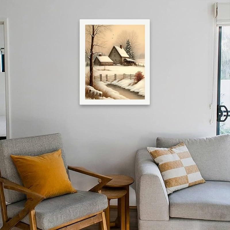 Winter Landscape Paint by Numbers Kit for Adults – DIY Snowy Farmhouse Scene Painting on Canvas 16x20 Inches, Acrylic Paint Set, Suitable for Beginners,Seasonal Art for Home Decoration/Gifts TAOPAOLAB