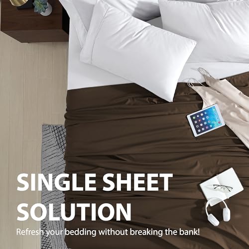 Cathay Home Hotel Luxury Wrinkle & Fade Resistant Double Brushed Ultra Soft Microfiber 1-Piece Single Flat Sheet - Chocolate, Twin (66" x 96") Cathay Home