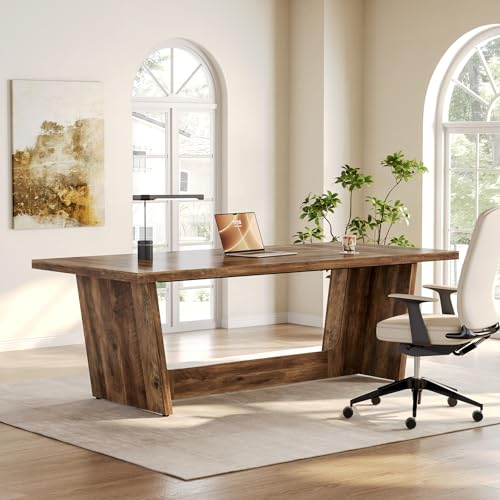 1Easylife 70.87 Inches Long Executive Desk, Brown Wooden Computer Desk, Industrial Simple Study Writing Table, Large Workstation Business Furniture for Home Office 1Easylife