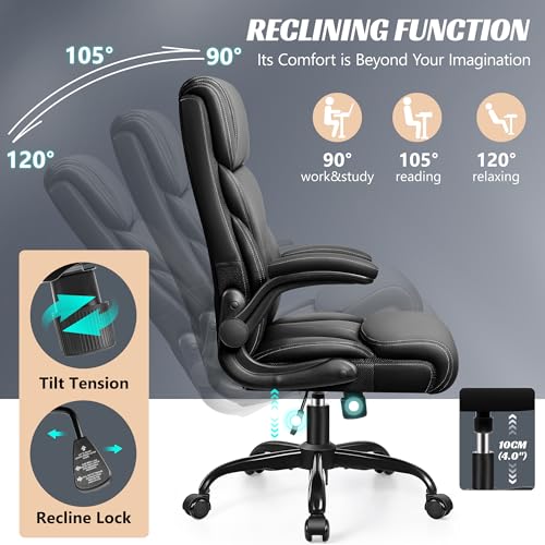 HeroSet Office Chair, Ergonomic Big and Tall Computer Desk Chairs, Executive Breathable Leather Chair with Adjustable Flip-up Armrests, Lumbar Support Swivel PC Chair with Rocking Function HeroSet