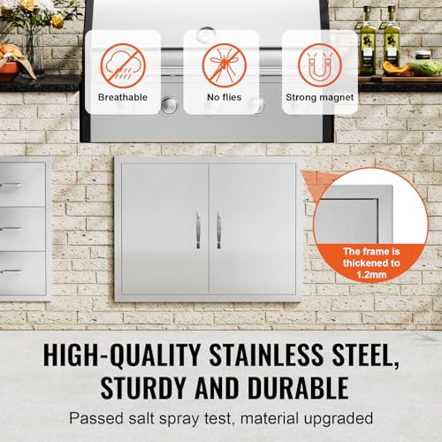 VEVOR Outdoor Kitchen Door, 31W x 24H Inch Double Wall BBQ Access Door, Stainless Steel Flush Mount Door, Double Vertical Door with Handles and Hooks, for BBQ Island, Grilling Station, Outside Cabinet VEVOR
