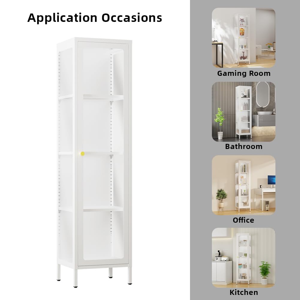 VCGGAIP Metal Display Cabinet with Glass Doors,4-Tier Curio Cabinet with Adjustable Shelves,Display Cases for Plant, Book Bathroom, Living Room, Collectibles Figure VCGGAIP