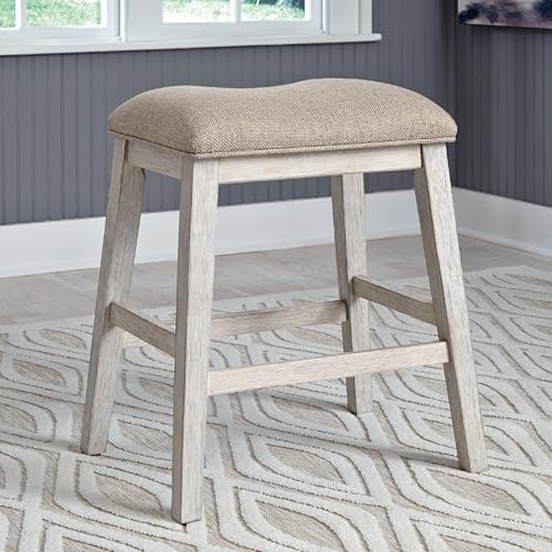 Signature Design by Ashley Skempton Modern 24" Counter Height Upholstered Barstool, 2 Count, Whitewash Signature Design by Ashley