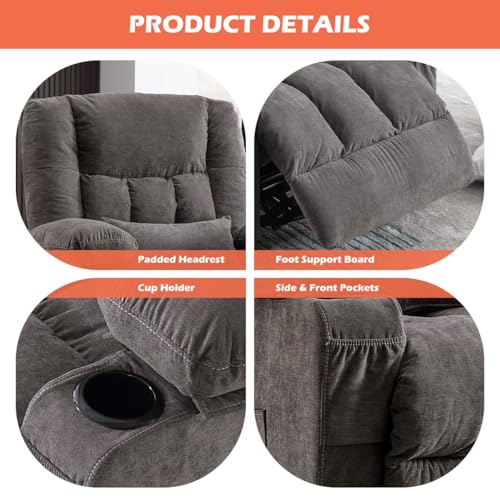 MAHOMICO Recliner Chair with Cup Holders for Living Room Single Seat Manual Oversized Recliner with Ergonomic, Side Pocket for Adult