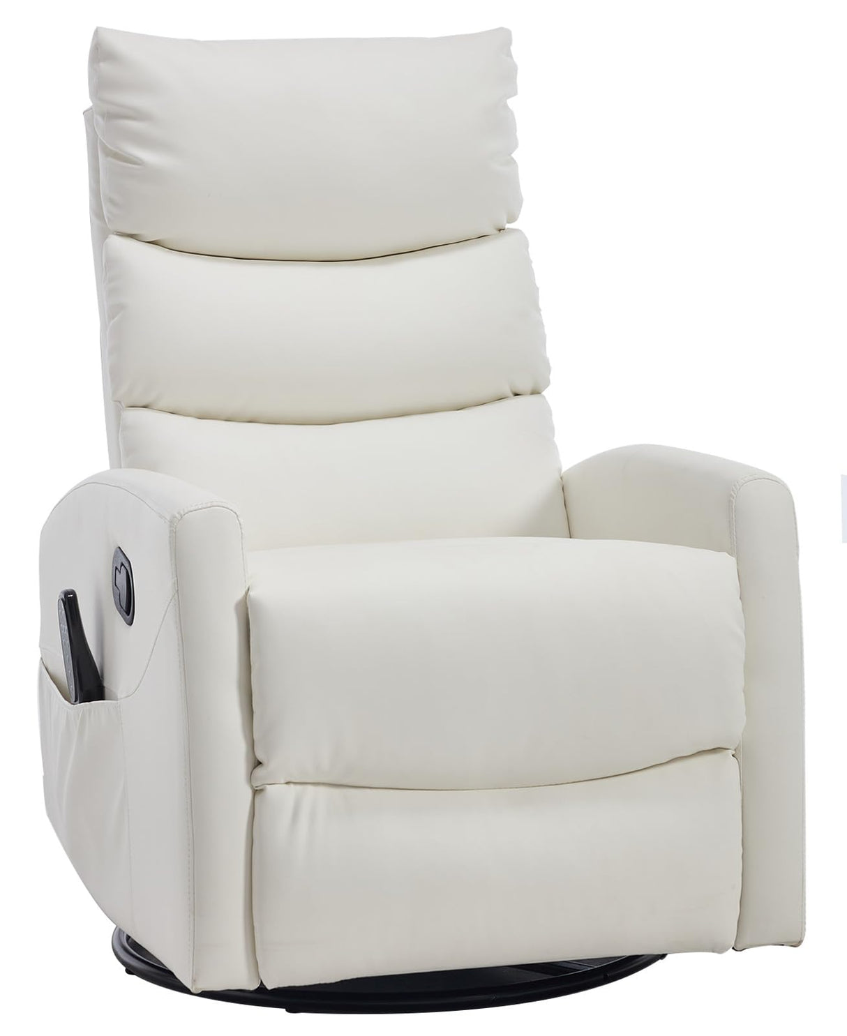 PELUMY Manual Recliner Chair with Heat & Vibration Massage, 360° Swivel Rocker Recliner with 155° Recline and Lumbar Heat, Compact Recliner for Living Room & Small Spaces (Breathable Leather, White) PELUMY