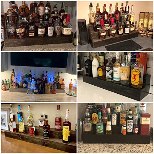 Tiered Bottle Shelf | 2 Tier Liquor Bottle Display | Bar Organization | Display Shelf | Wine Shelf | Bar Display | Kitchen Counter Shelf (12, Black) RBD Home