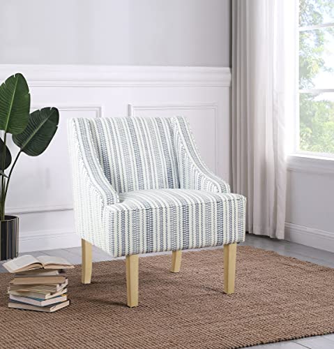 HomePop Velvet Swoop Arm Accent Chair, Blue Farmhouse Stripe HomePop