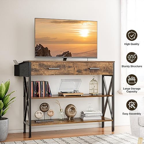 Gizoon 39" Rustic Brown Industrial Console Table with 2 Drawers and 3-Tier Storage Shelves Gizoon