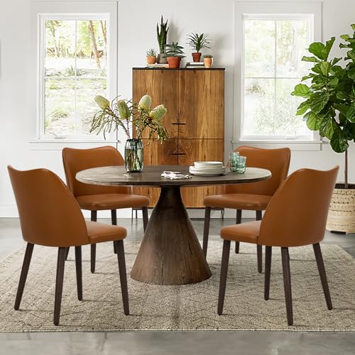 COLAMY Upholstered Dining Chairs Set of 4, Modern PU Leather Dining Room Kitchen Side Chair with Padded Seat and Wood Legs Restaurant/Cafe,Light Brown COLAMY