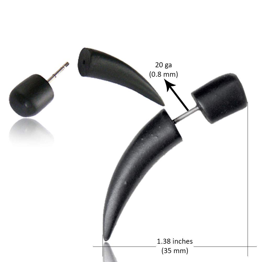 Earth Accessories Spike Taper Fake Gauges for Women or Men - Faux Gauge Earrings with Organic Wood and Surgical Steel - Fake Plugs Sold as a Pair in Black or Brown Earth Accessories