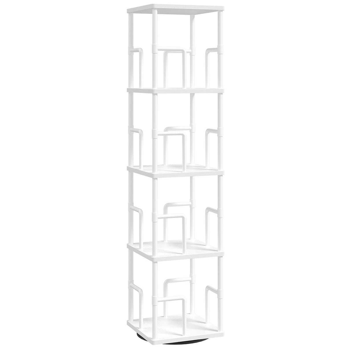 MAHANCRIS 4-Tier Rotating Bookshelf, Freestanding Corner Bookshelf, 360° Spinning Bookcase, Industrial Style Storage Rack with Rails, for Living Room, Bedroom, Study, White BKWT1501 MAHANCRIS