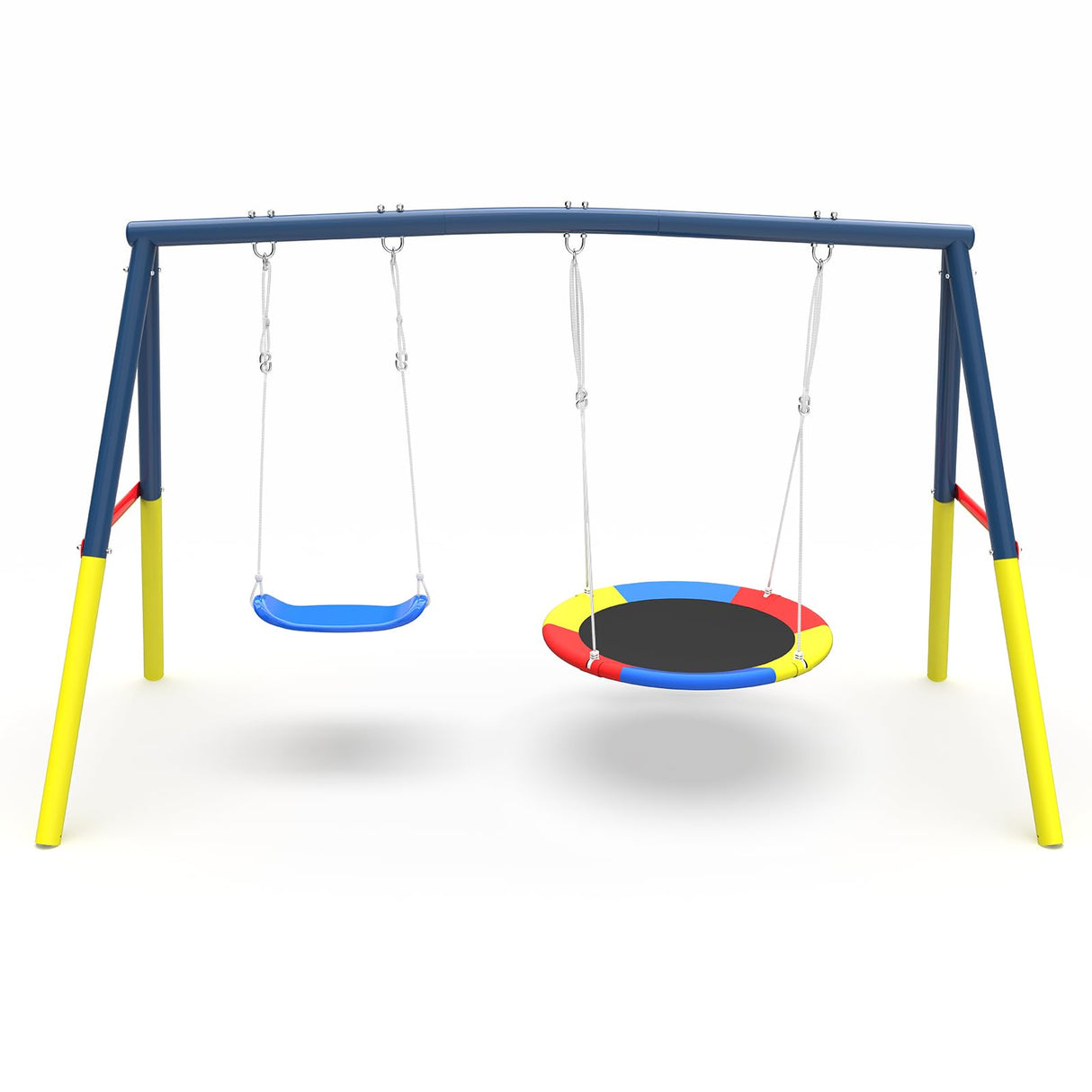 KDYMOD Swing Set for Backyard with Stand, Swing Heavy Duty 440lbs Metal Outdoor Swing Stand, Contain 1 Saucer 32" & 1 Belt seat 26.2" for Playground - Backyard Playset KDYMOD