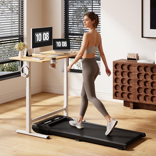 FitStand Pneumatic Standing Desk, 39.4" x 23.6" One-Piece Adjustable Height Home Office Desk, Rolling Computer Workstation with Hooks & Cup Holder,2 Rear-Mounted Hidden Casters, Maple FitStand