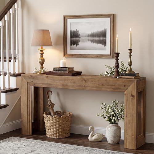 LITTLE TREE 63" Solid Wood Console Table, Narrow Entryway Table for Entrance, Rustic Sofa Tables Behind The Couch for Living Room, Farmhouse Wooden Foyer Hallway Storage LITTLE TREE