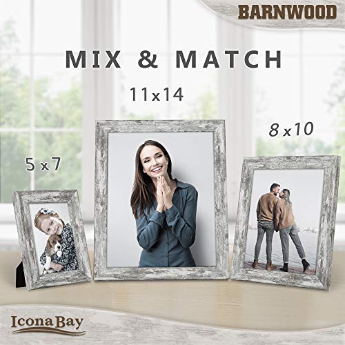 Icona Bay 8x10 Pony Gray Picture Frame, Country Rustic Style 8 x 10 Photo Frame, Table Top or Wall Mount, Barnwood Collection Icona Bay