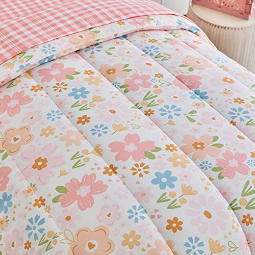 Joyreap 4 Piece Cotton Toddler Bedding Set for Girls, Pink Flowers Design, Soft n Breathable Cotton Toddler Comforter Set, Includes Quilted Comforter, Fitted Sheet, Top Sheet, and Pillow Case Joyreap