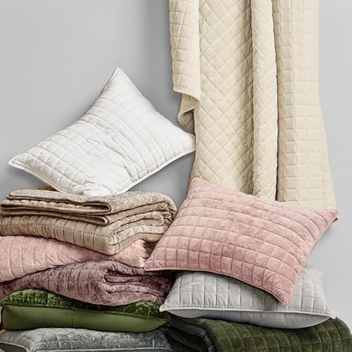 RECYCO Luxury Velvet Quilt King Size Bedding Set, Ultra Soft Velvet Comforter Set, Lightweight Quilted Channel Box Stitch Oversized Bedspread Coverlet for All Season, with 2 Shams, Natural Tan RECYCO