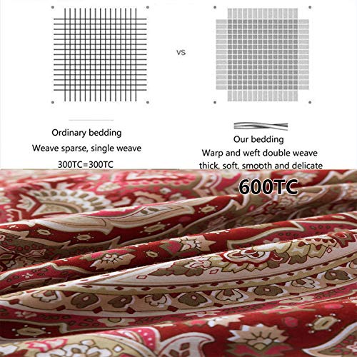 FADFAY Paisley Duvet Cover Set 100% Cotton Ultra Soft Red and Beige Reversible Paisley Bedding Set with Hidden Zipper Closure 3 Pieces, 1Duvet Cover & 2Pillowcases, King/California King Size FADFAY