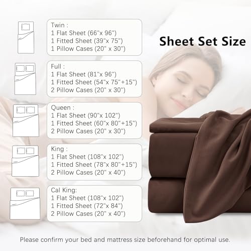 USXIBEI Full Size 4 Piece Sheet Set - Hotel Luxury Bedding for Full Size Bed - Soft and Breathable Bed Sheets Set - Deep Pocket Sheets,Wrinkle & Fade Resistant(Full, Dark Brown) USXIBEI