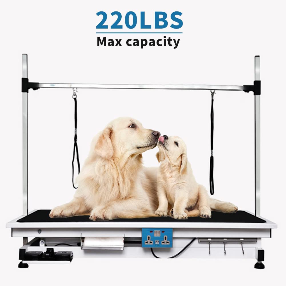 Electric Pet Grooming Table for Large Dogs - Professional Heavy Duty Height Adjustable Pet Grooming Station with Anti Slip Tabletop, Two Nooses & Tool Organizer, Maximum Capacity Up to 250 lbs Hipet