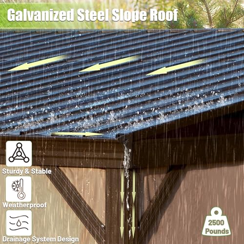 DOMI 12x16FT Lean to Gazebo, Outdoor Hardtop Wall Mounted Gazebo with Sloping Galvanized Steel Roof, Durable Aluminum Frame, Netting Curtain for Deck, Porch, Backyard domi outdoor living