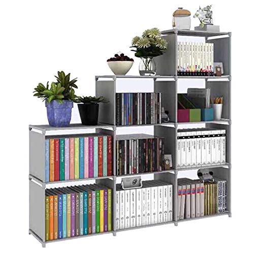 HOSTARME Bookshelf Kids 9 Cube Book Shelf Organizer Bookcase DIY for Bedroom Classroom Office (Gray), Grey HOSTARME