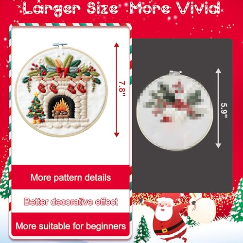 QCCTPUU 4 Sets Christmas Embroidery Kits, Beginner Embroidery Kit for Adults, Cross Stitch Kits for Beginners with Hand Embroidery Tools(Instructions, Needles, Threads