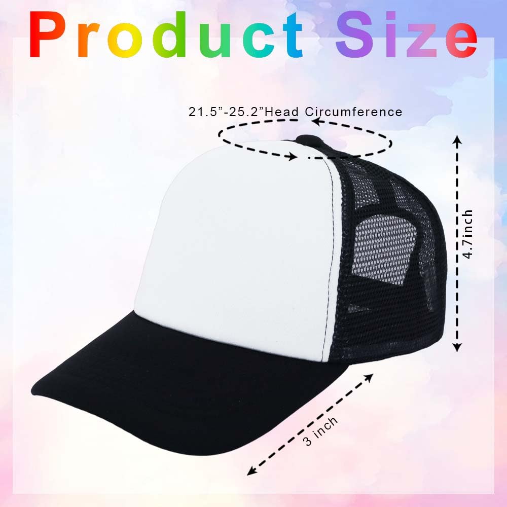 ZH 12 Pcs Sublimation Trucker Hats Blank Mesh Baseball Cap Polyester Bulk Mesh Trucker Hat for Men and Women Black ZH