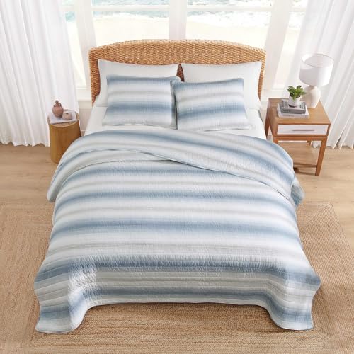 Tommy Bahama - Queen Size Quilt Set, 100% Soft Cotton & Coastal Inspired Bedding for Year Round Comfort, 3 Piece Bed Set with Matching Pillowcases (Prima Island Stripe Blue) Tommy Bahama